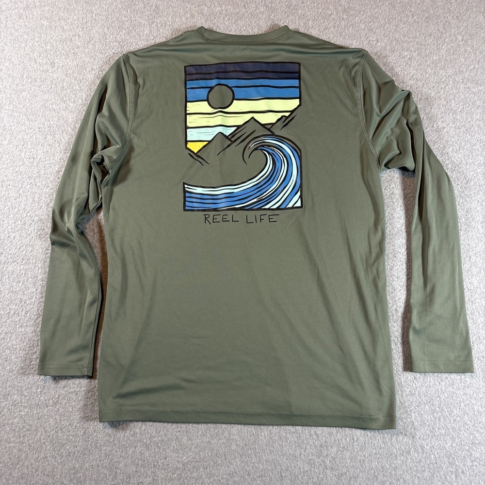 Reel Life Green Long Sleeve Sun Protecting Shirt Lightweight Men's Sz M Wave - Picture 10 of 12